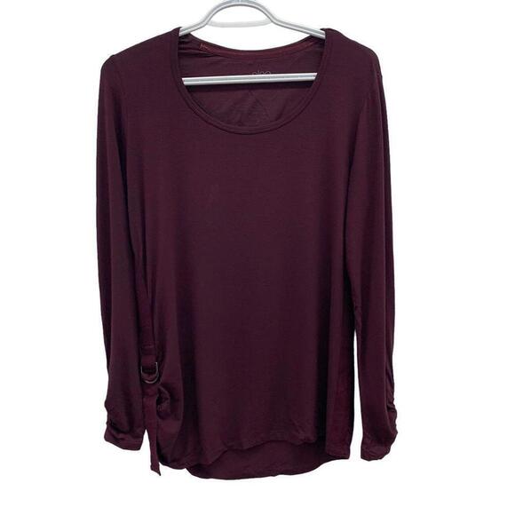 Tops - Cleo Womens Long Sleeve Burgundy Round Neck Top Shirt Rayon Blend Size M​​​​​